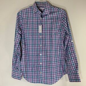 NWT. Peter Millar Small Button Front Roll-tab Long  Sleeve Plaid Shirt.